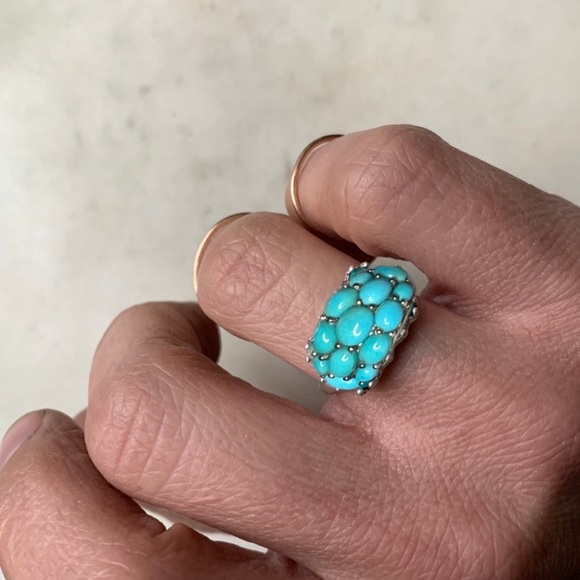 SLEEPING BEAUTY • Sterling Silver 925 Cluster Turquoise Stone Artisan Ring - Picture 2 of 8